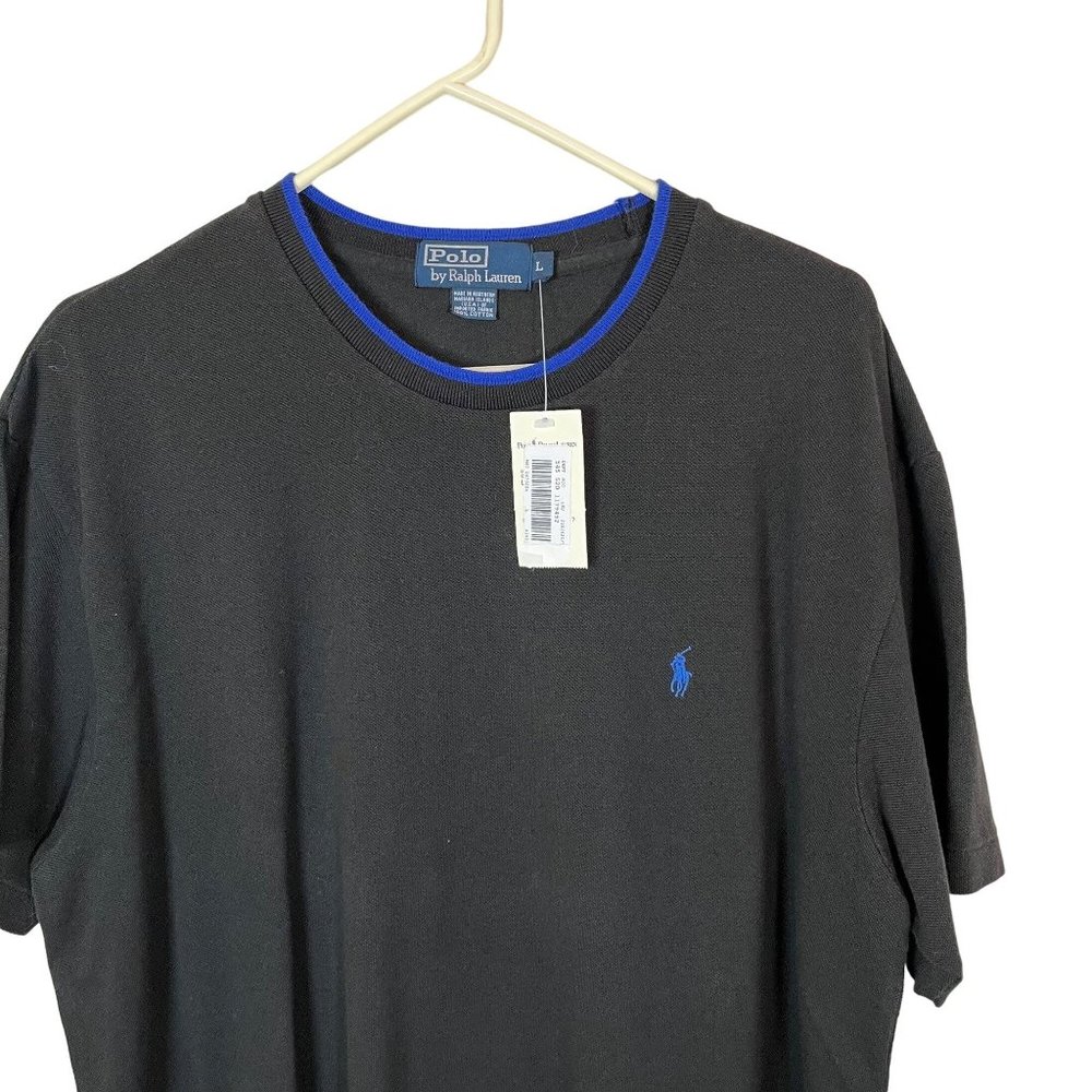 Polo Ralph Lauren Vintage 100% Cotton Shirt Black Large Blue Accent NWT - Picture 3 of 8
